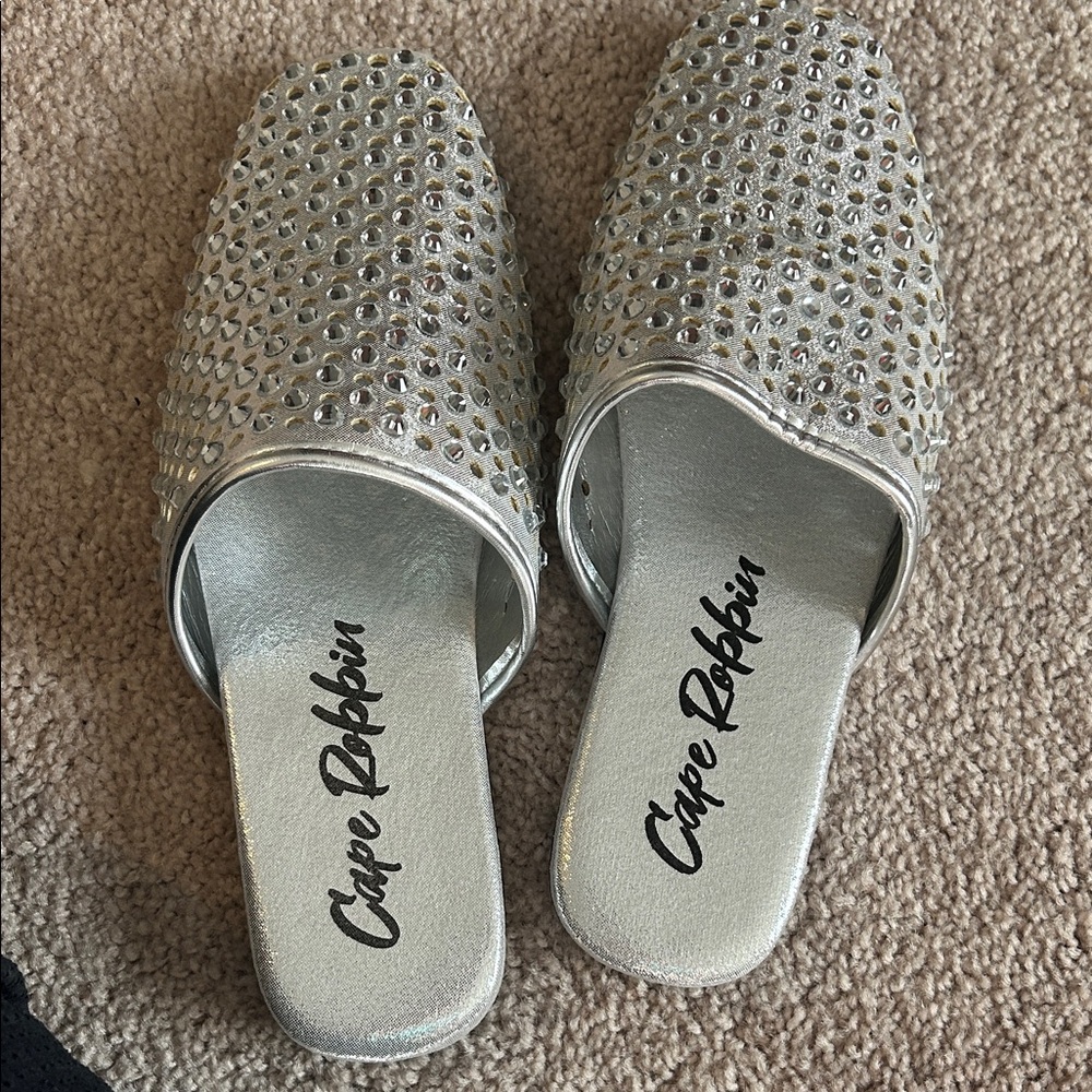 Cape Robbin Metallic Silver Studded Mules